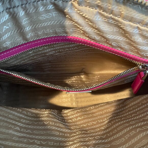 Prada Vintage Canapa Canvas and Fuchsia Calf Leather Shoulder Bag - Preowned - Picture 12 of 16